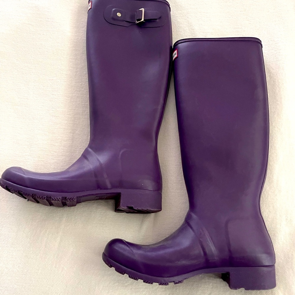 Tall purple hunter rain boots